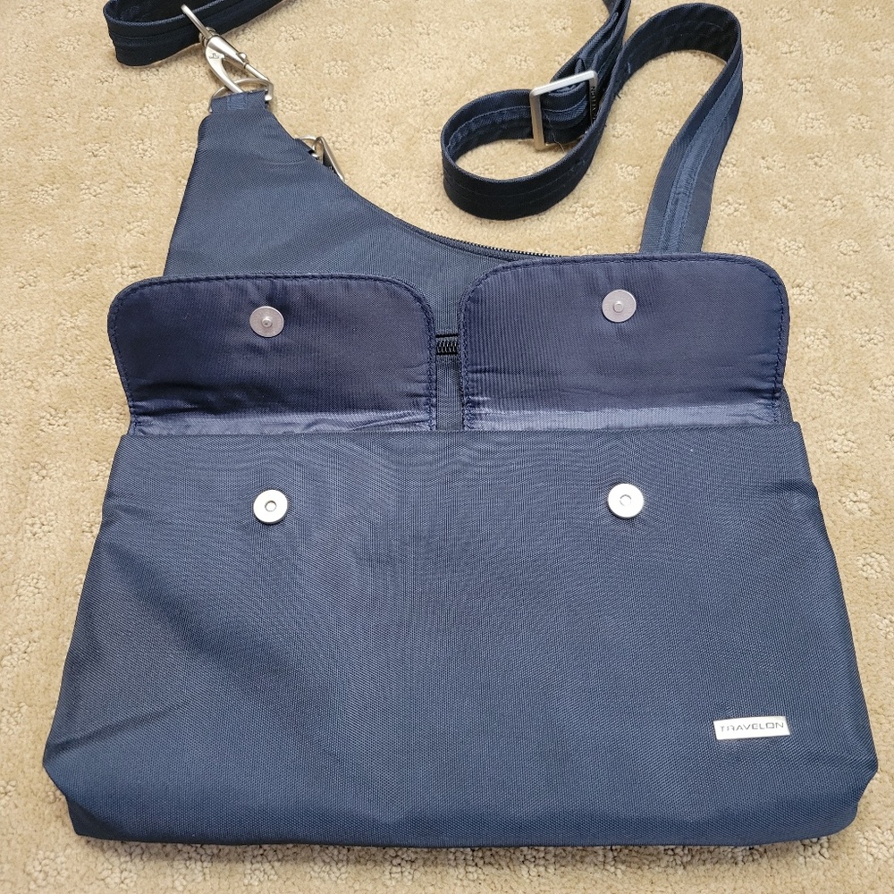 Travelon Anti-Theft Classic Crossbody Security Travel Bag Purse Midnight - Blue - Picture 6 of 14